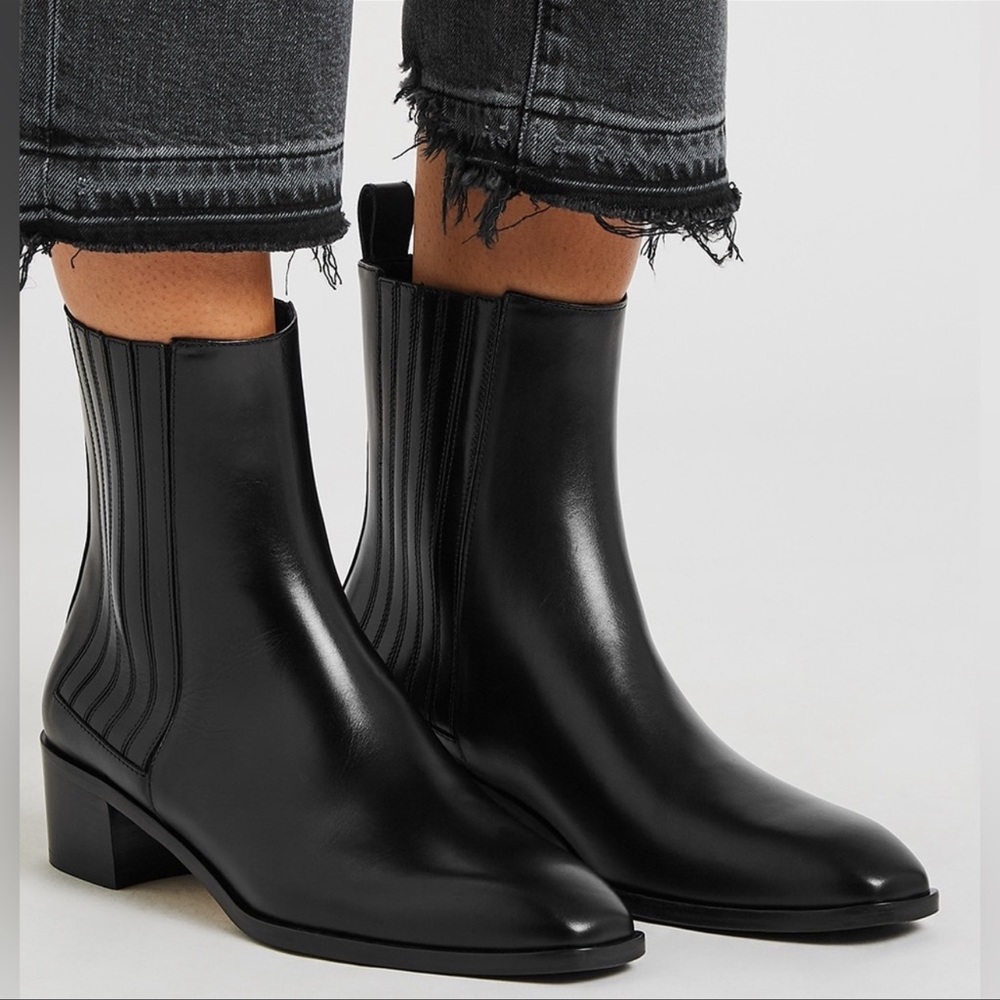 AEYDE Neil Square Toe Black Leather Booties Size 39